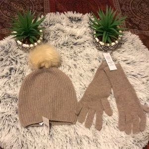 Cashmere Faux Fur Hat and glove set